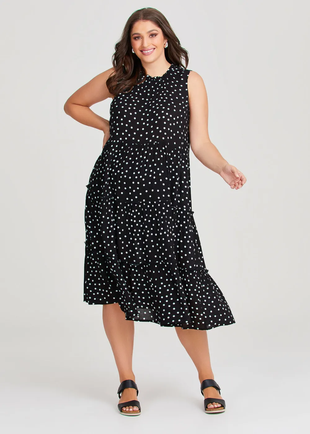 Natural Tiered Spot Dress