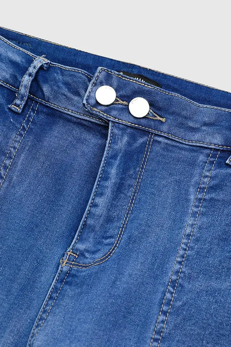 Ripped Double Button Wash Stretchy High Waist Skinny Jeans