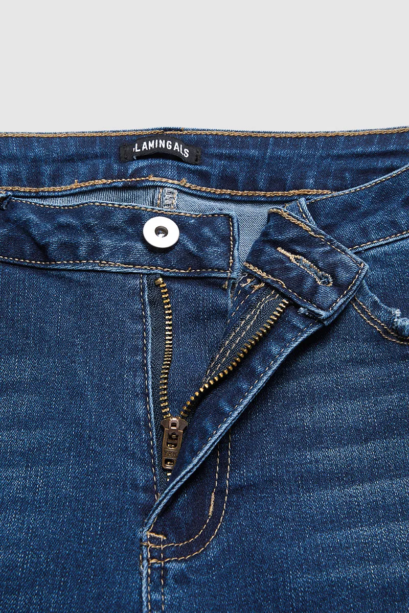 Raw Hem Wash High Waist Skinny Denim Bermuda Shorts