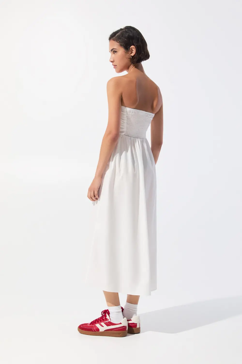 Vestido midi frunces palabra de honor