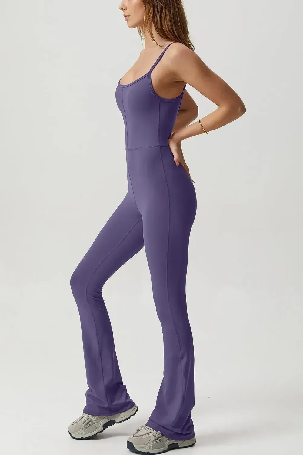 Flare Jumpsuits for Women Spaghetti Straps Scoop Neck Bodycon Full Length Casual Unitard Playsuit