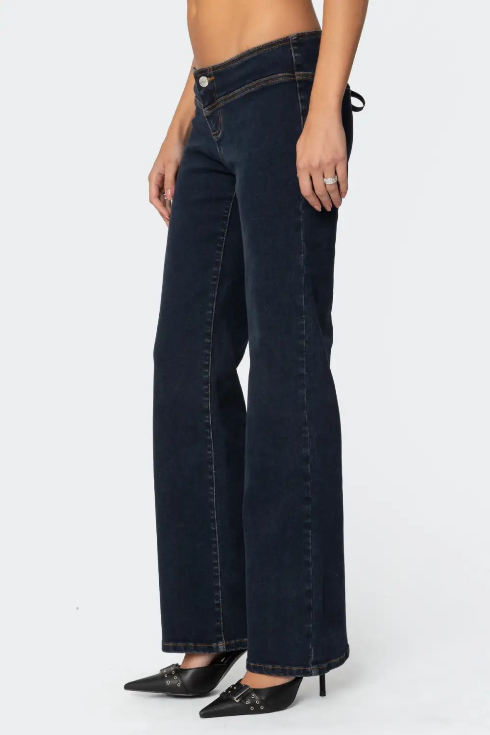 Ribbon Lace Up Low Rise Jeans