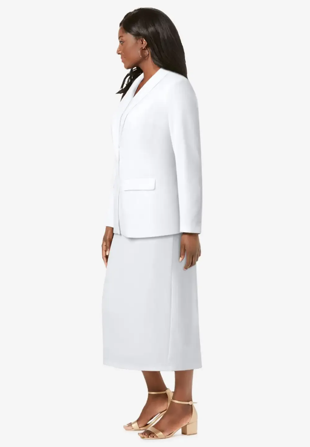 2-Piece Stretch Crepe Single-Breasted Skirt Suit