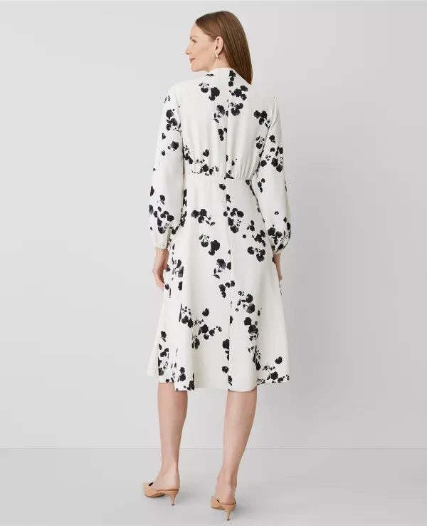 Floral Shawl Collar Flare Dress