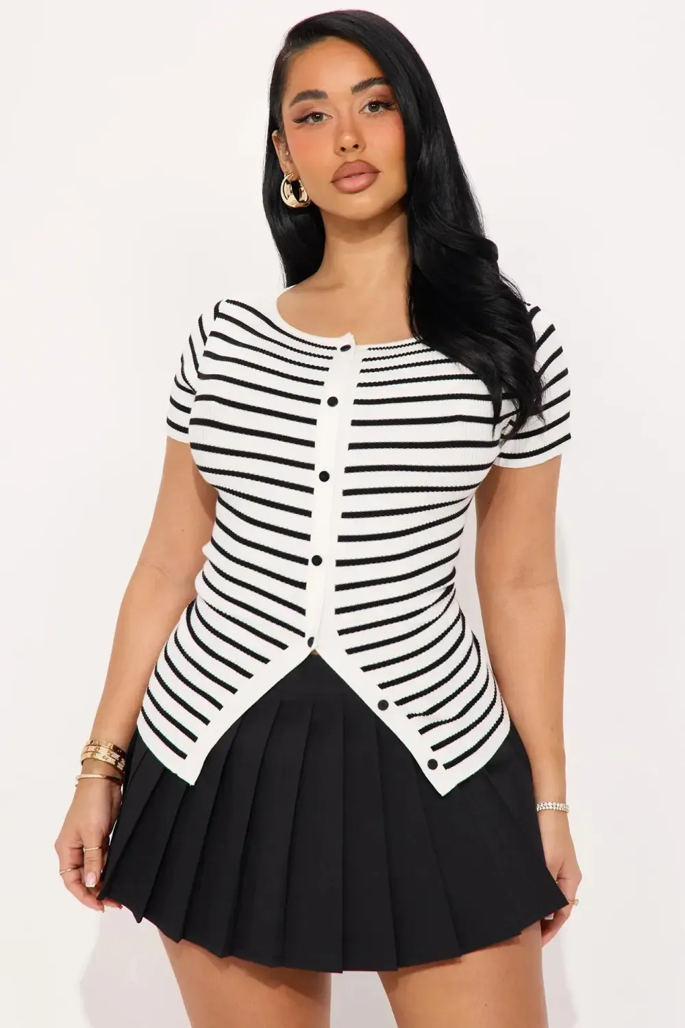 Zetta Striped Sweater Top - White/Black