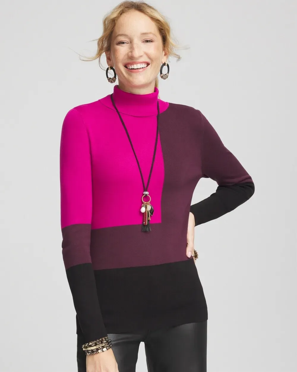 EcoveroTM Colorblock Turtleneck Pullover Sweater