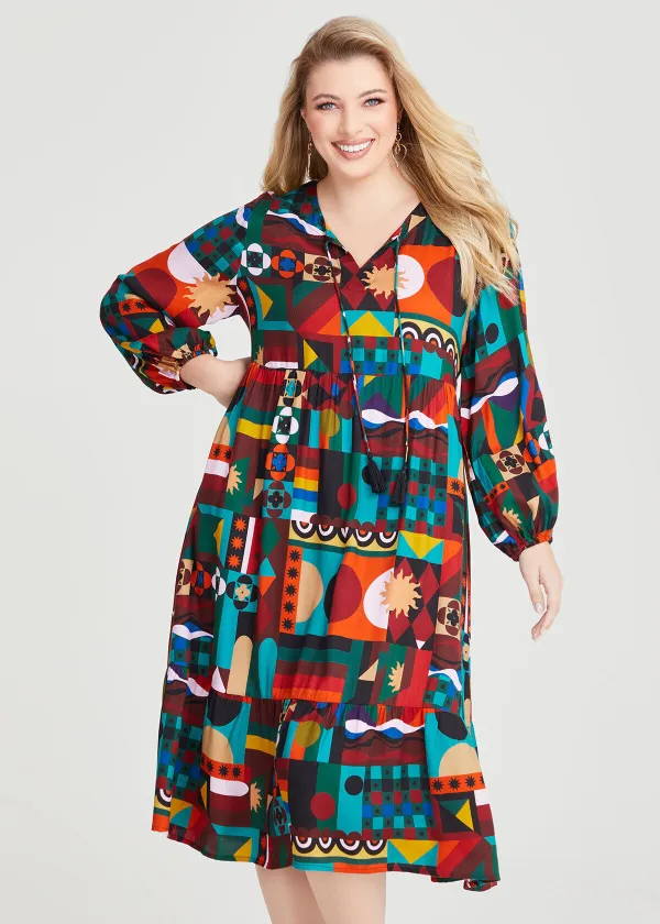 Natural Geo Patchwork Dress