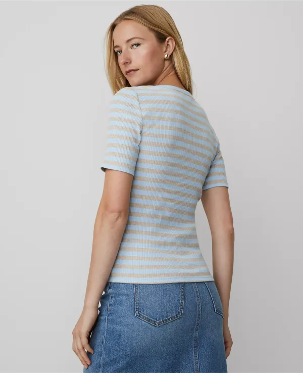 Weekend Collection Striped Ribbed Henley Top