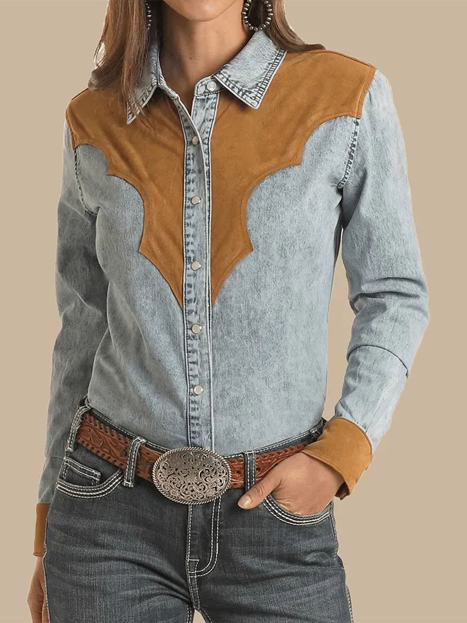 Women's Vintage Western Print Long Sleeve Shirt