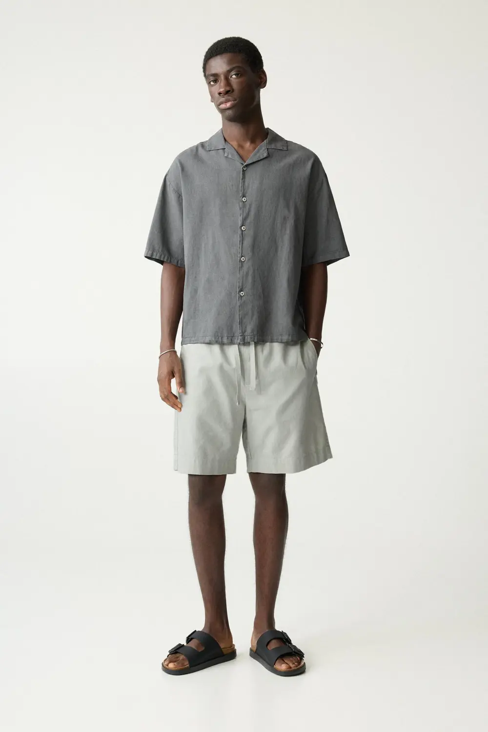 Linen blend jogger Bermuda shorts