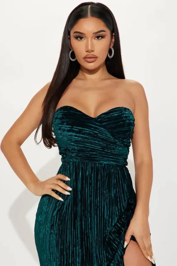 Mila Velvet Plisse Maxi Dress - Hunter