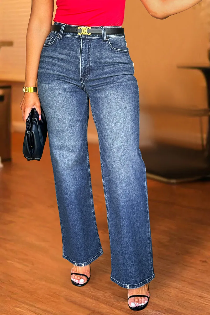 Wash High Waist Straight Leg Jeans Without Belt