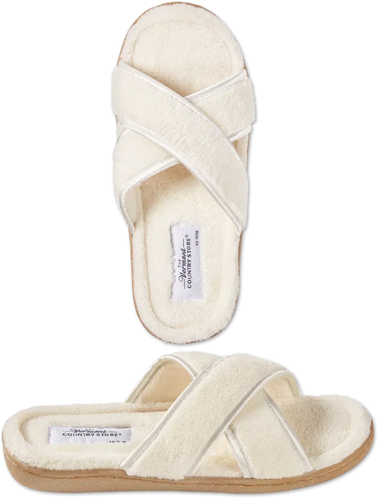 Women's Cross-Strap Terry Slide Slippers