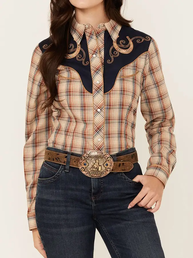 Women's Vintage Western Print Long Sleeve Shirt