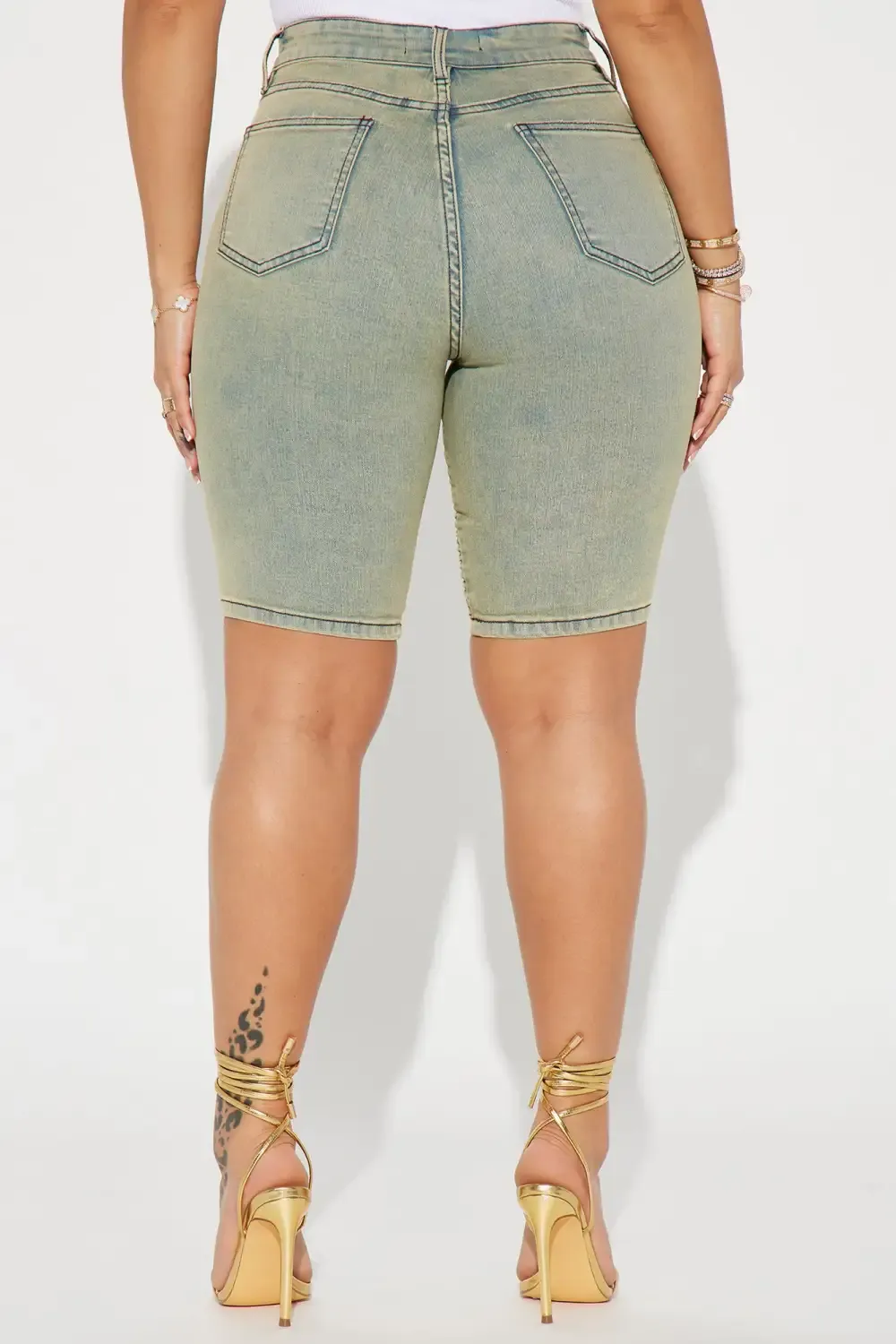 Heating Up Moto Stretch Denim Bermuda Shorts - Vintage Wash