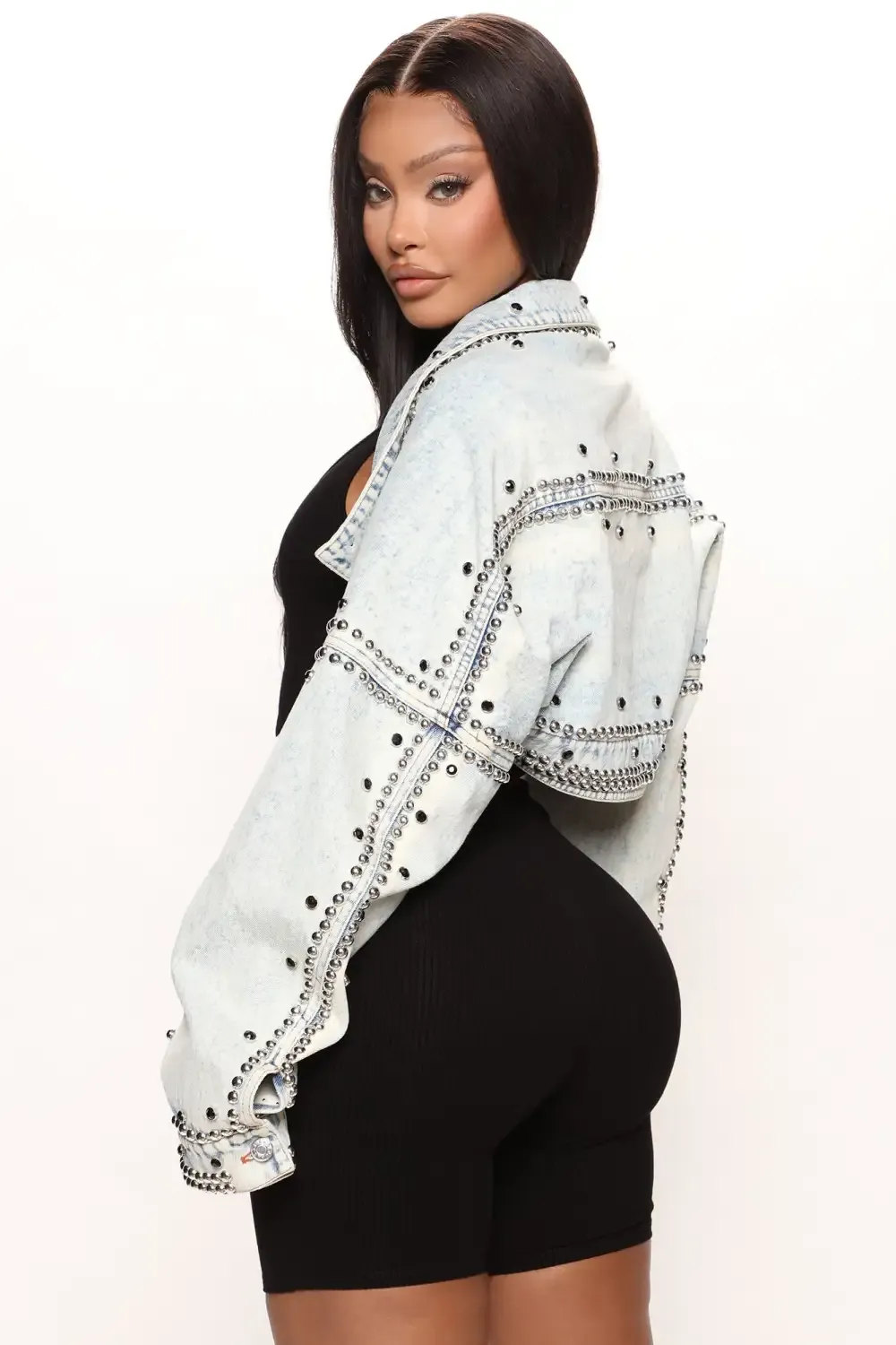 Hollywood Studded Denim Jacket - Light Blue Wash