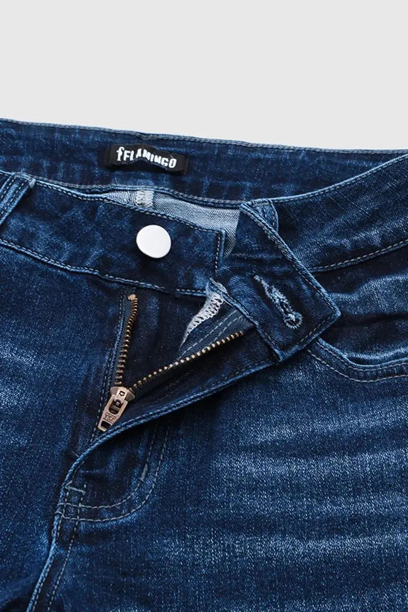 Pocket Detail Mid Rise Straight Leg Jeans Without Belt
