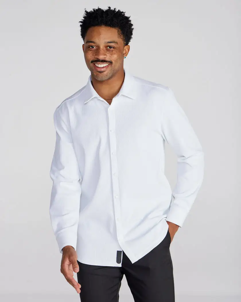 Ribbed+ Long Sleeve Button Down