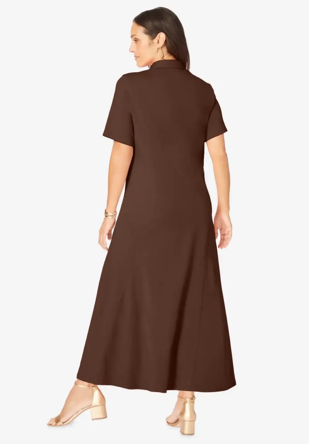 Stretch Cotton Button Front Maxi Dress