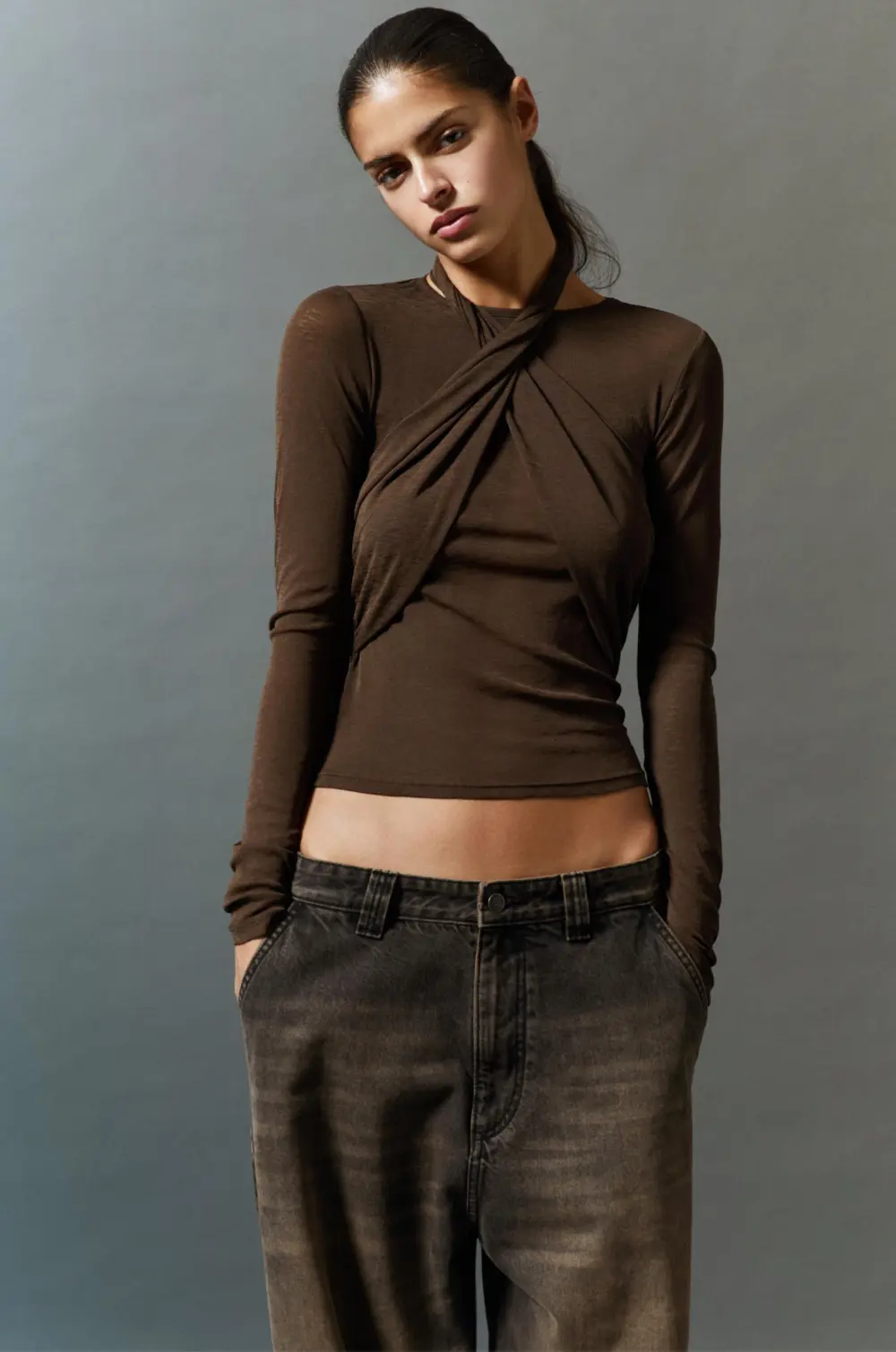 Crossover neckline T-shirt