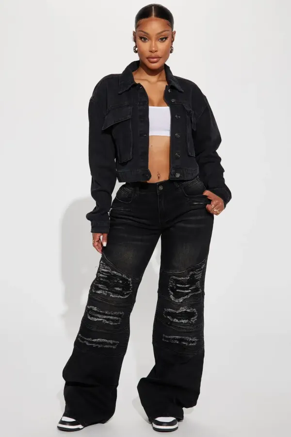 Do It Right Cargo Denim Jacket - Black Wash