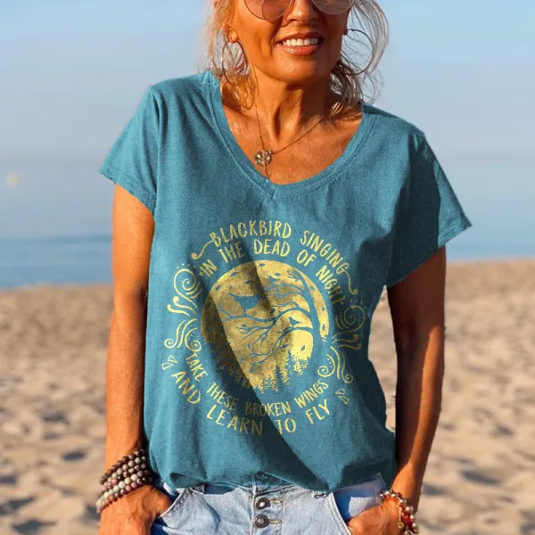 Blackbird Singing In The Dead Night Printed Graphic Tees