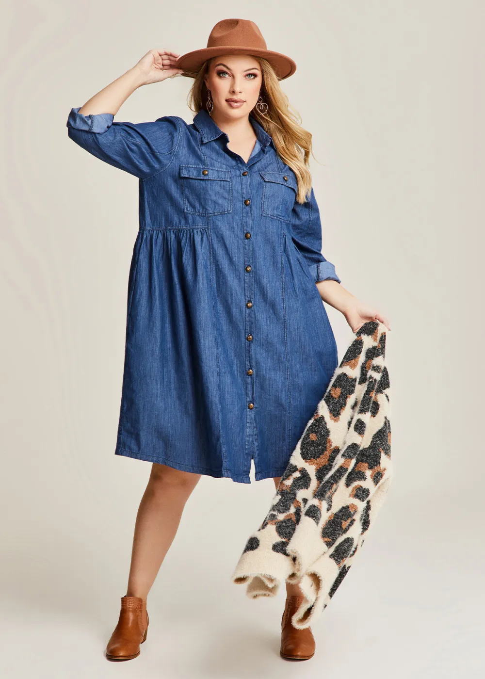 Cotton Button Thru Denim Dress