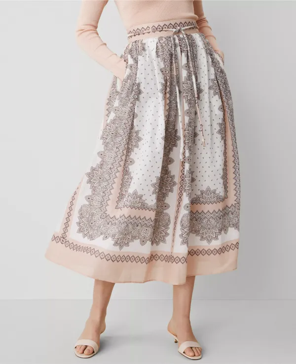 Studio Collection Paisley Tie-Waist Midi Skirt