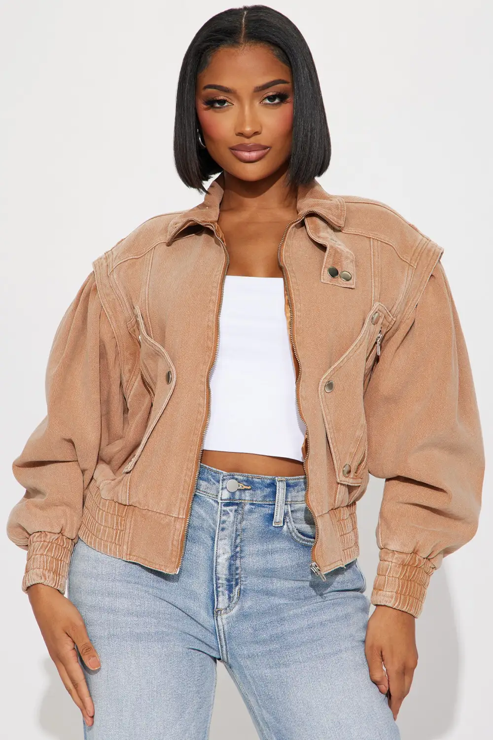 Just Like Magic Non Stretch Denim Moto Jacket - Tan