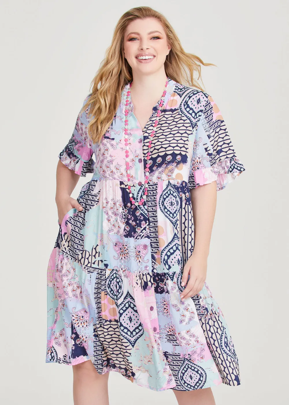 Sky Natural Tier Shirt Dress
