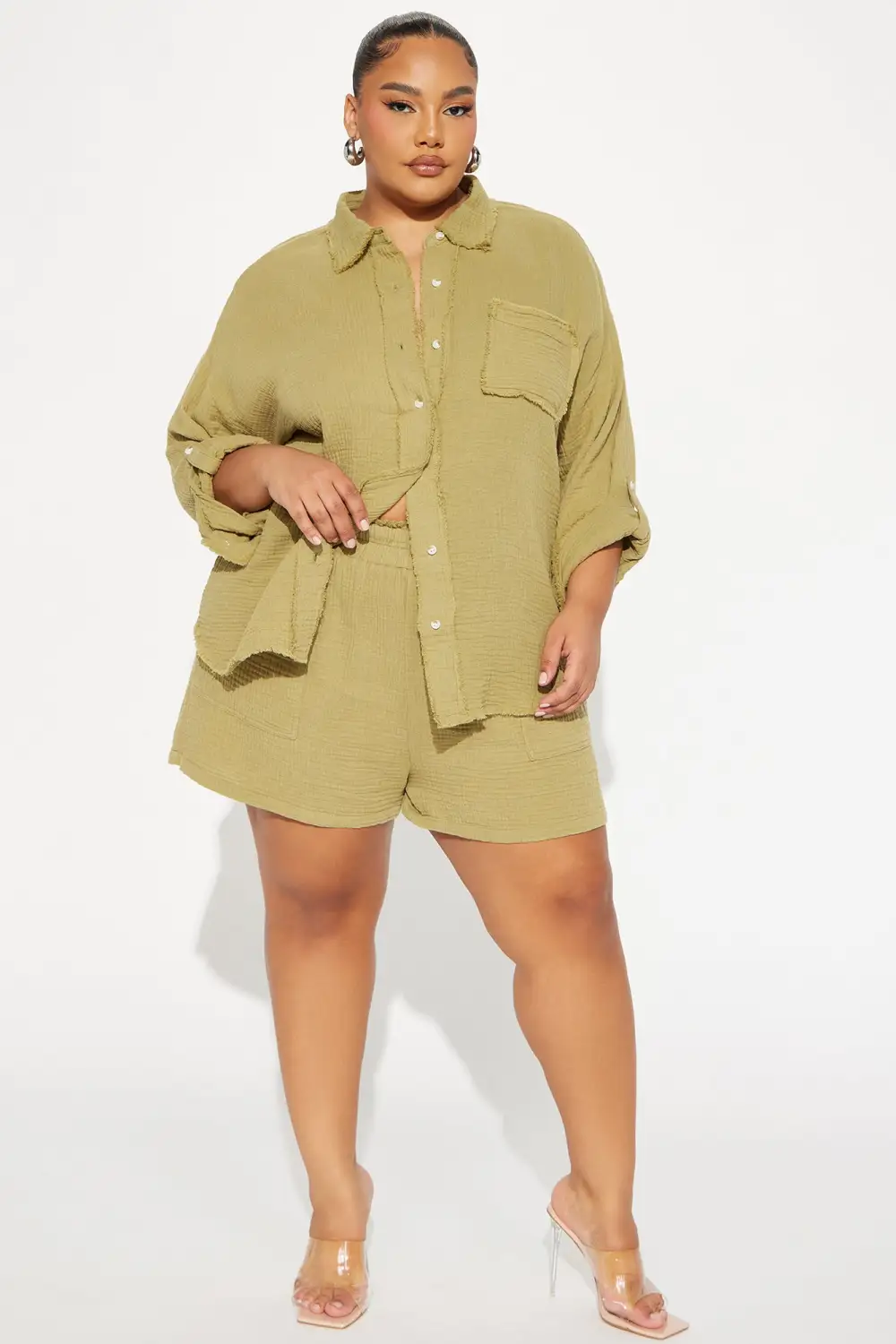 Unforgettable Washed Short Set - Olive