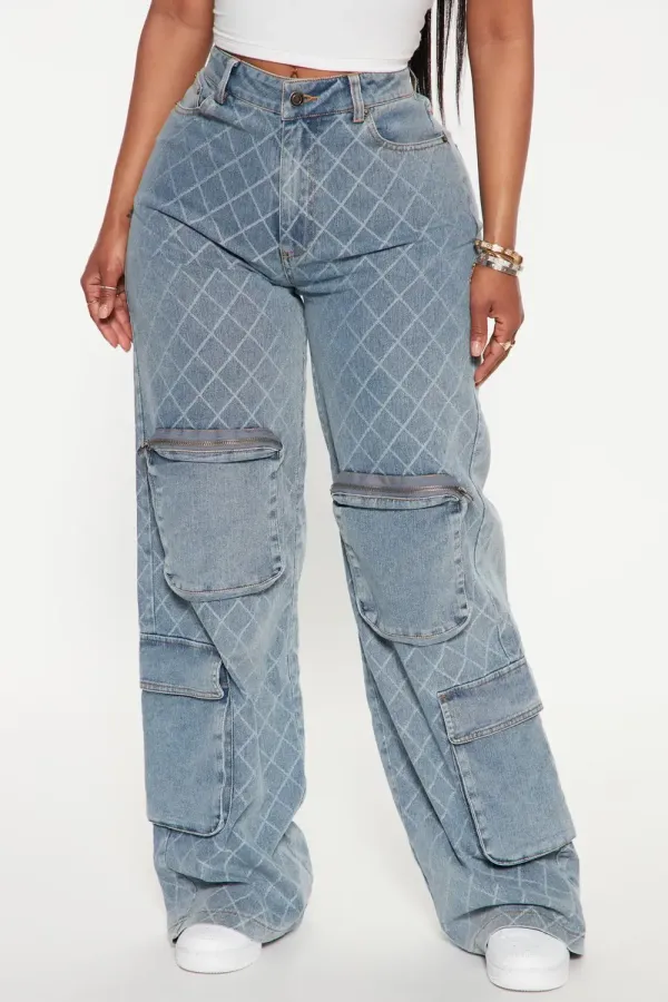 Missing You Cargo Jeans - Light Blue Wash