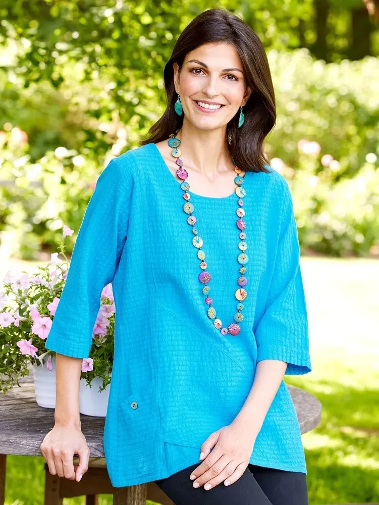 Crinkle Cotton 3/4 Sleeve Tunic Top