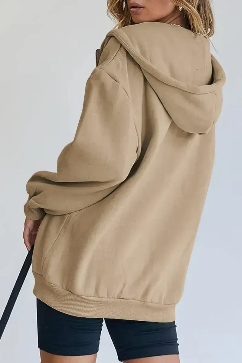 Women's Cute Hoodies Teen Girl Fall Jacket Oversized Sweatshirts Casual Drawstring Zip Up Y2K Hoodie with Pocket