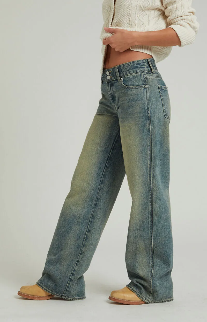 PacSun Casey Medium Indigo 2-Button Low Rise Baggy Jeans