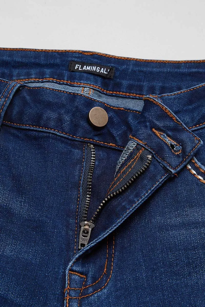 Wash Graphic Embroidery Flap Pocket Mid Rise Bootcut Jeans Without Belt