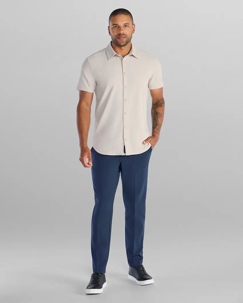 Ribbed+ Short Sleeve Button Down