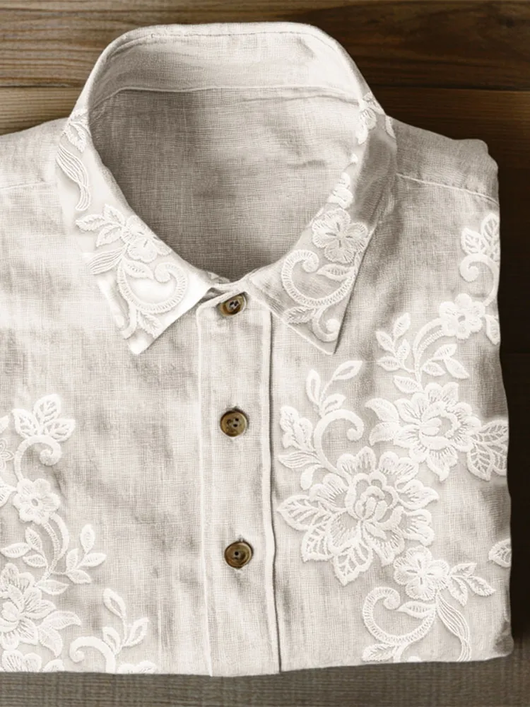 Classy Floral Embroidered Lace Linen Blend Blouse