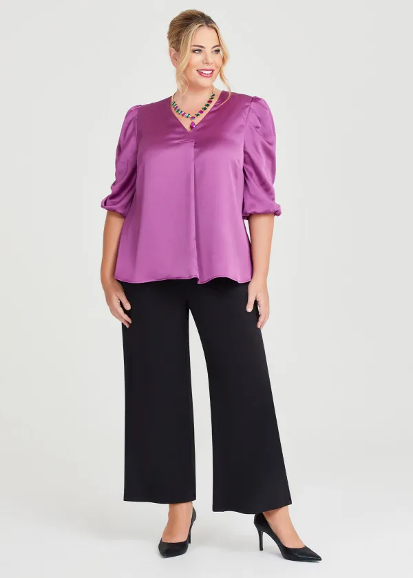 Satin Ruched Sleeve Top