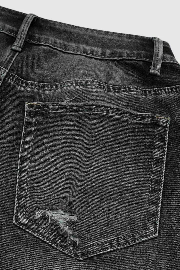 Wash Raw Hem Ripped Mid Rise Barrel Leg Jeans