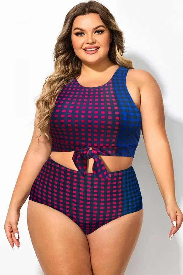 Black & White Striped Knotted Crop Bikini Top