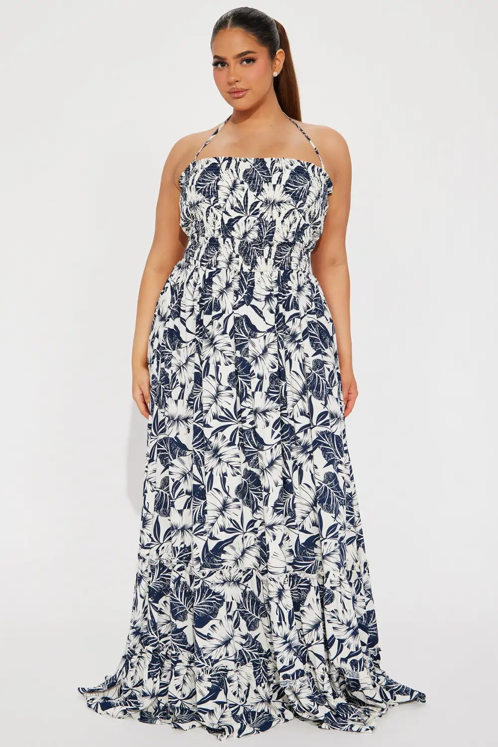 Bianca Tropical Maxi Dress - Navy/combo