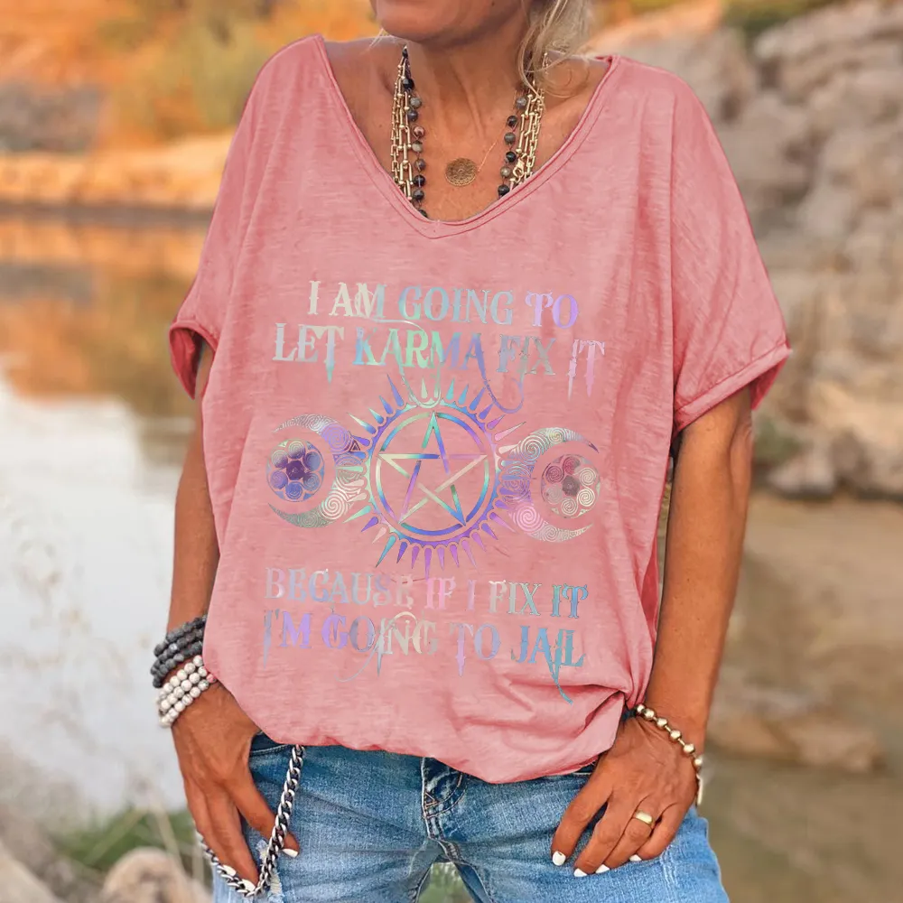 Custompupshirt I Am Going To Let Karma Fix It Printed V-neck Women's T-shirt