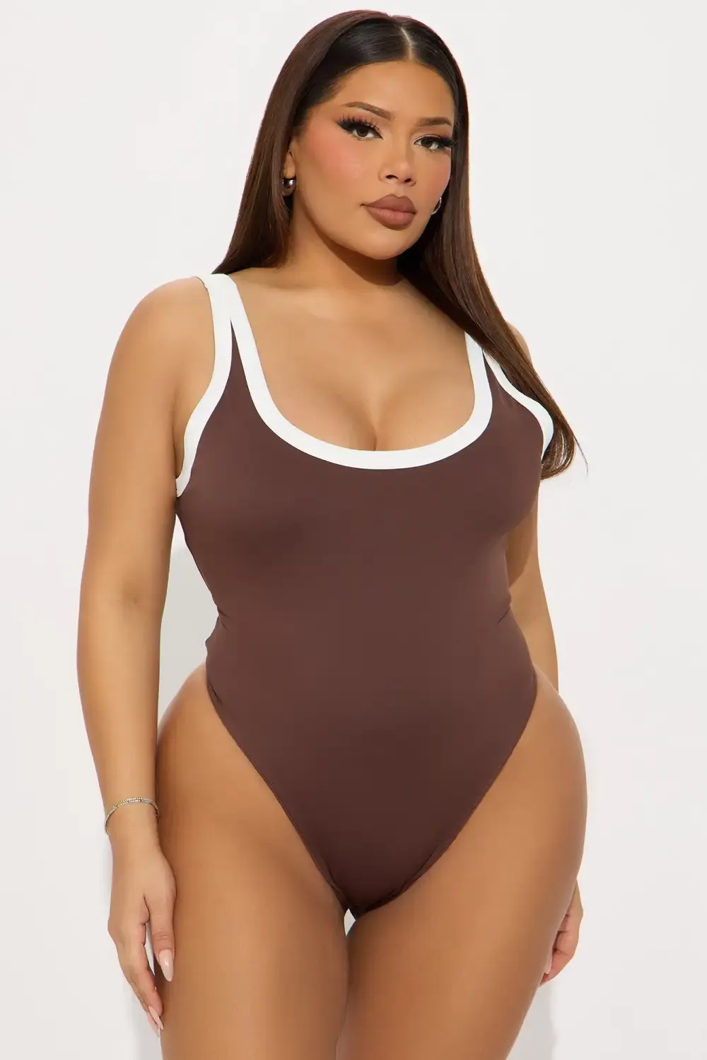 Grace Contrast Trim Bodysuit - Chocolate/Combo