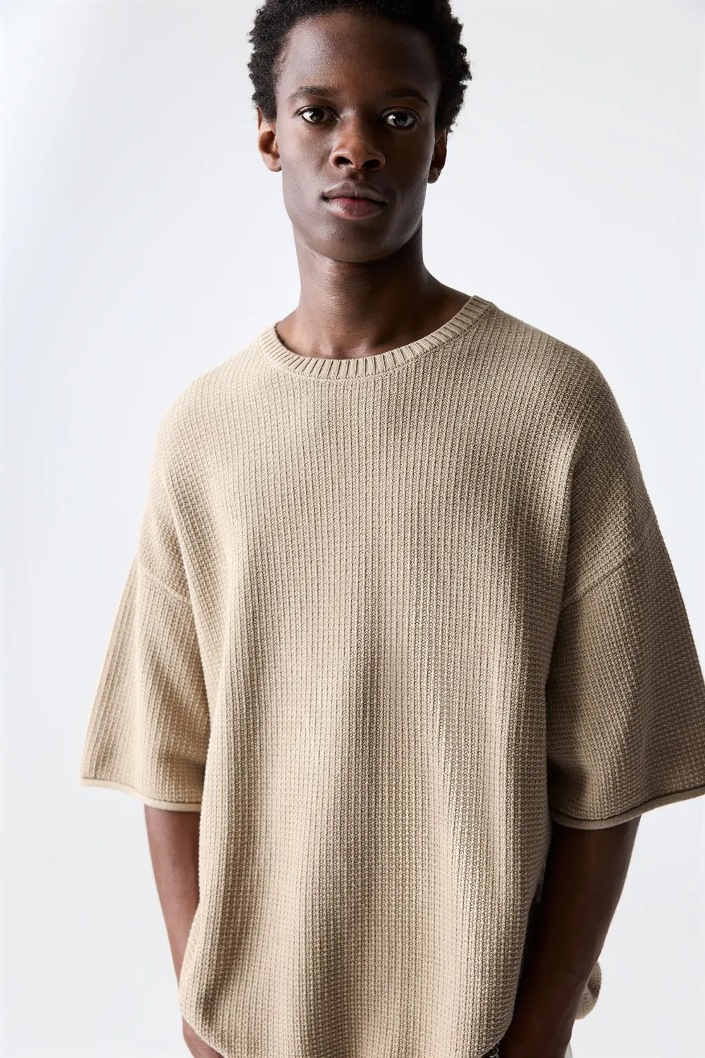 Waffle-knit boxy-fit T-shirt