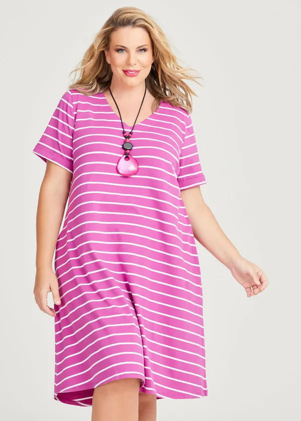 Cotton V-neck Stripe Dress