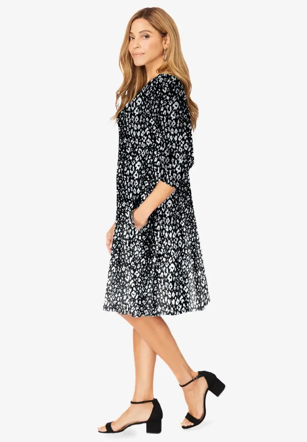 Stretch Knit Three-Quarter Sleeve T-shirt Dress