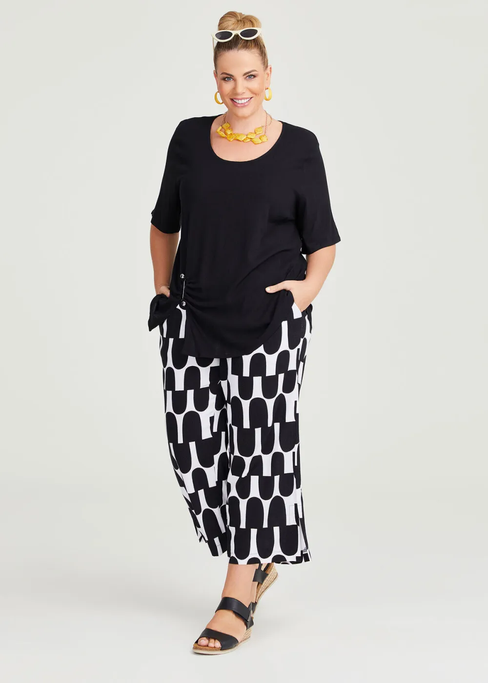 Print Natural Wide Crop Pant