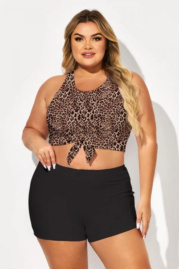 Leopard Print Knotted Crop Bikini Top