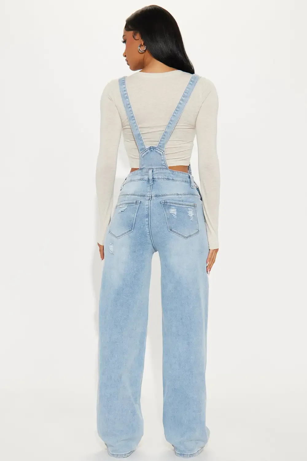 Cyra Distressed Denim Overalls - Medium Wash